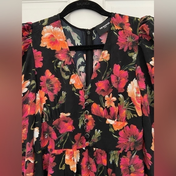 The Kooples Silk Black Pink Orange Floral Long Sleeve Button Formal Ruffle Dress - Picture 6 of 16
